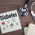 Diabetes, stethoscope and note paper