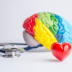 Colorful brain, heat and stethoscope